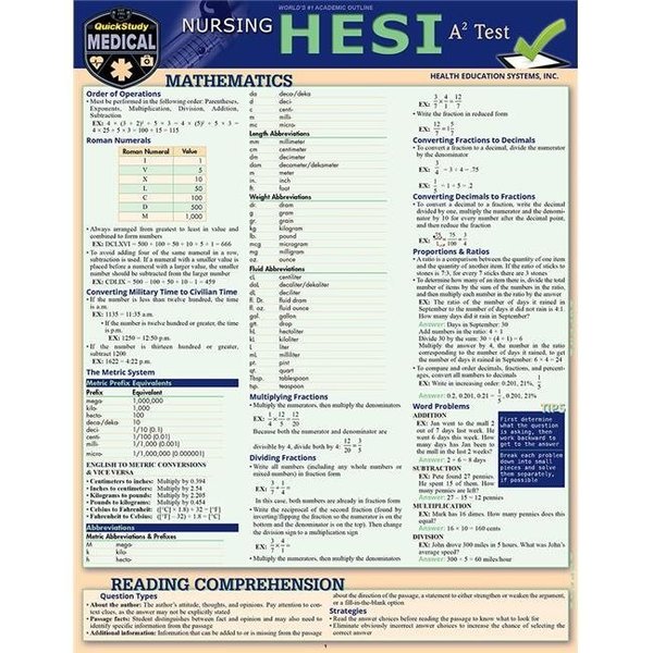 Barcharts BarCharts 9781423236528 Nursing HESI A2 Laminated Reference Guide 9781423236528